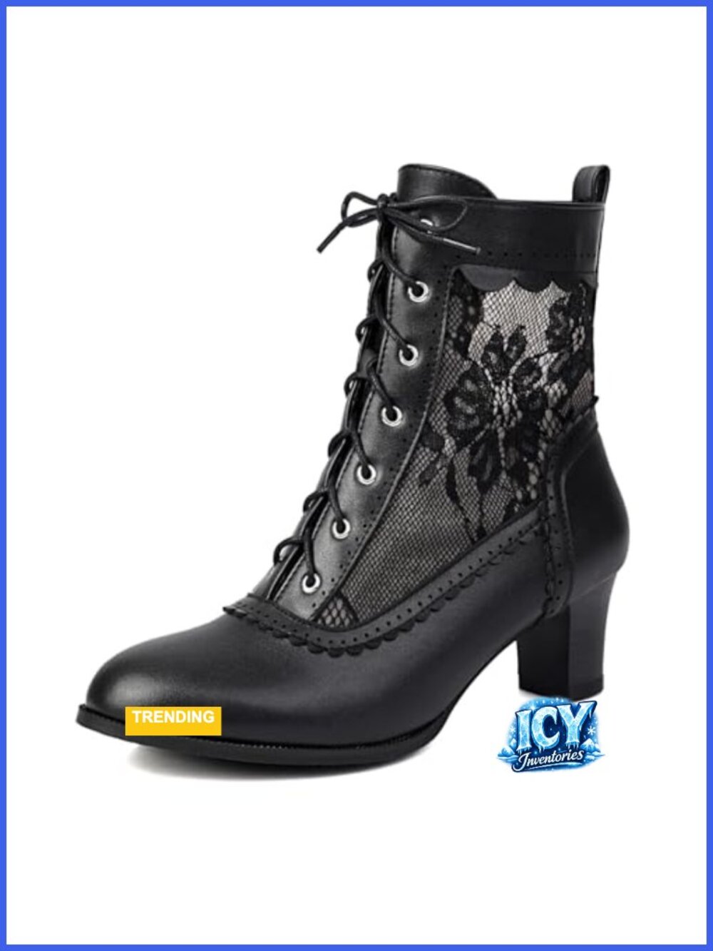 Victorian Lace-Up Ankle Boots Vintage Witch Costume Booties with Side Zipper